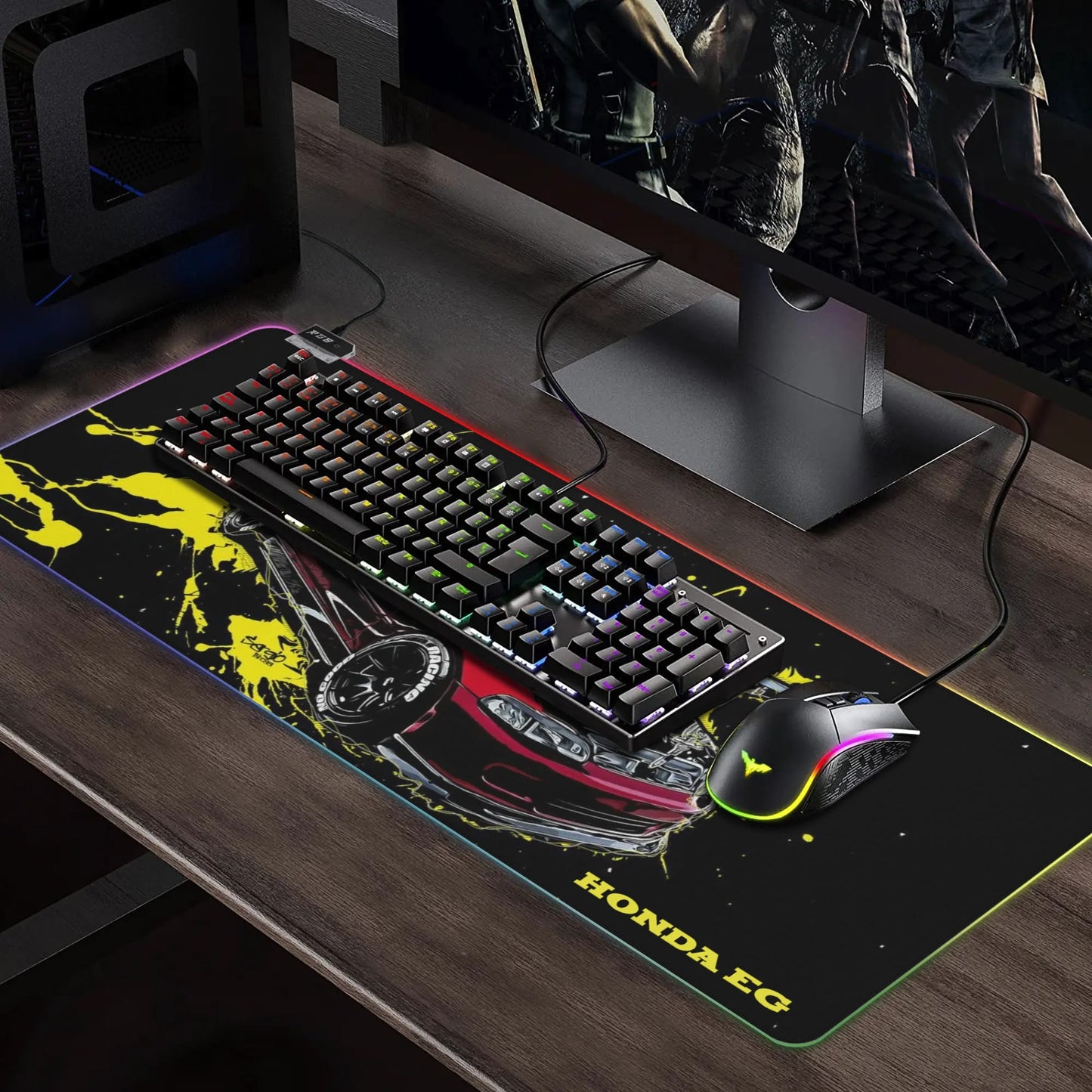 Honda EG Rubber Gaming Mousepad Transparent LED RGB Keyboard Pad