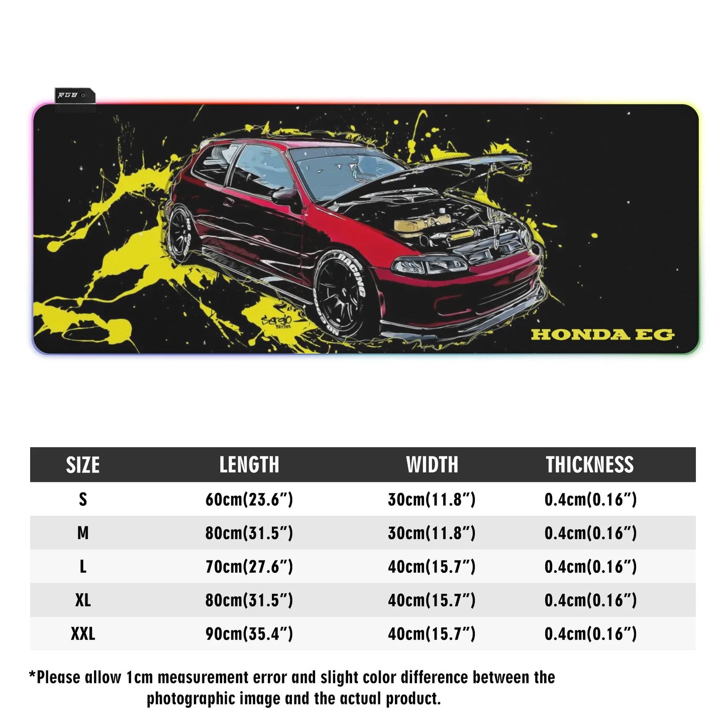 Honda EG Rubber Gaming Mousepad Transparent LED RGB Keyboard Pad