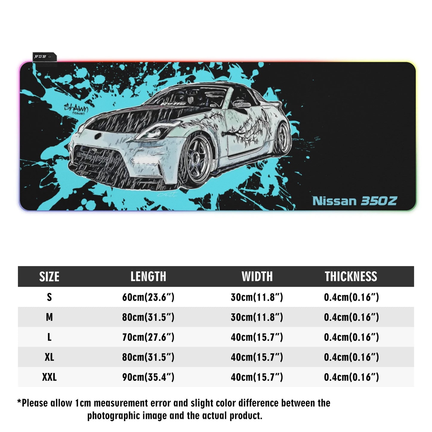 350Z Rubber Gaming Mousepad Transparent LED RGB Keyboard Pad