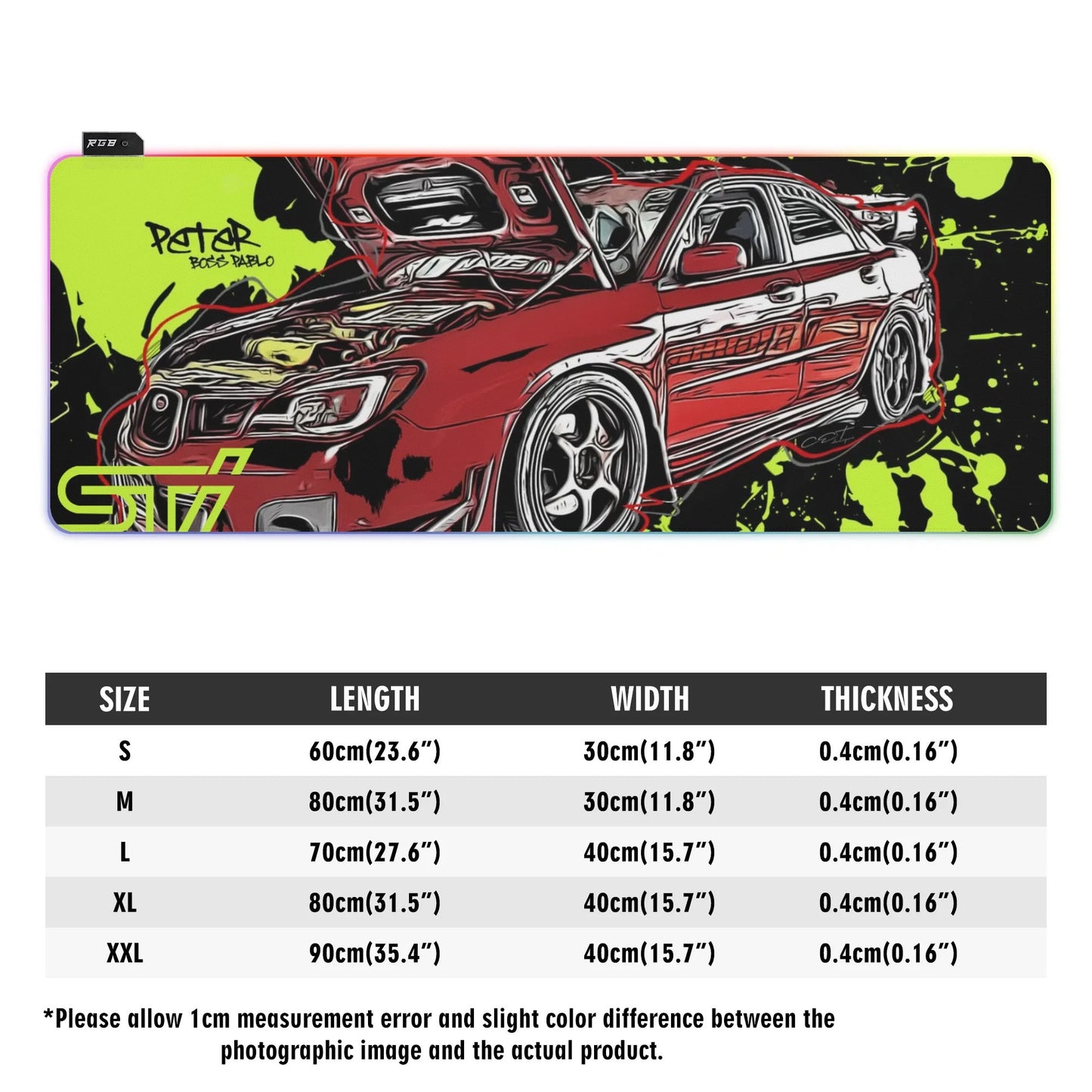 STI Rubber Gaming Mousepad Transparent LED RGB Keyboard Pad