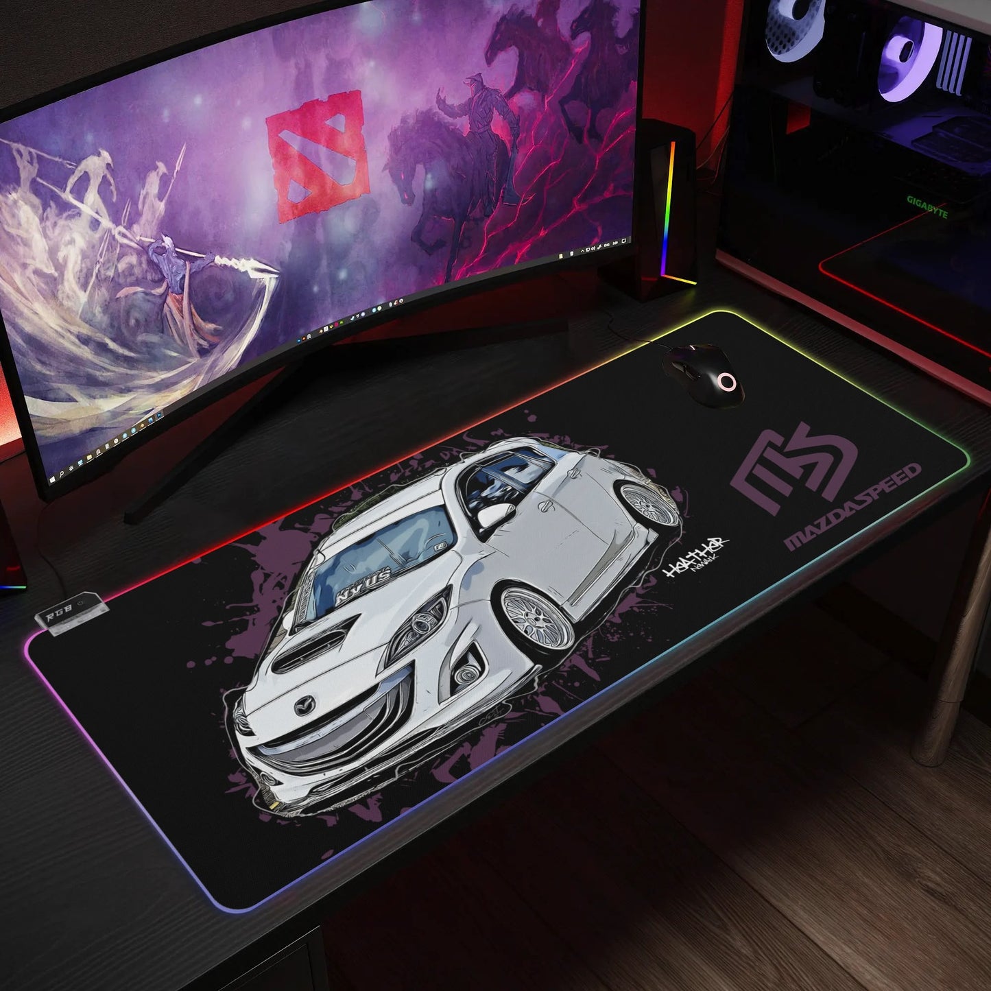 Mazdaspeed 3 Rubber Gaming Mousepad Transparent LED RGB Keyboard Pad
