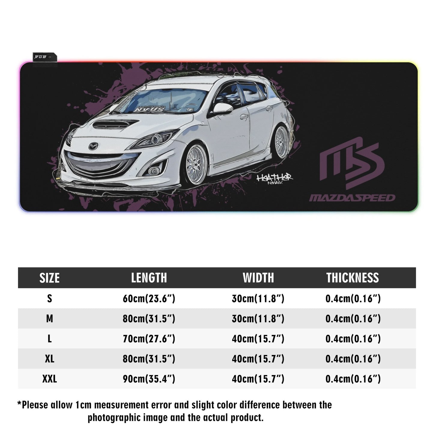 Mazdaspeed 3 Rubber Gaming Mousepad Transparent LED RGB Keyboard Pad