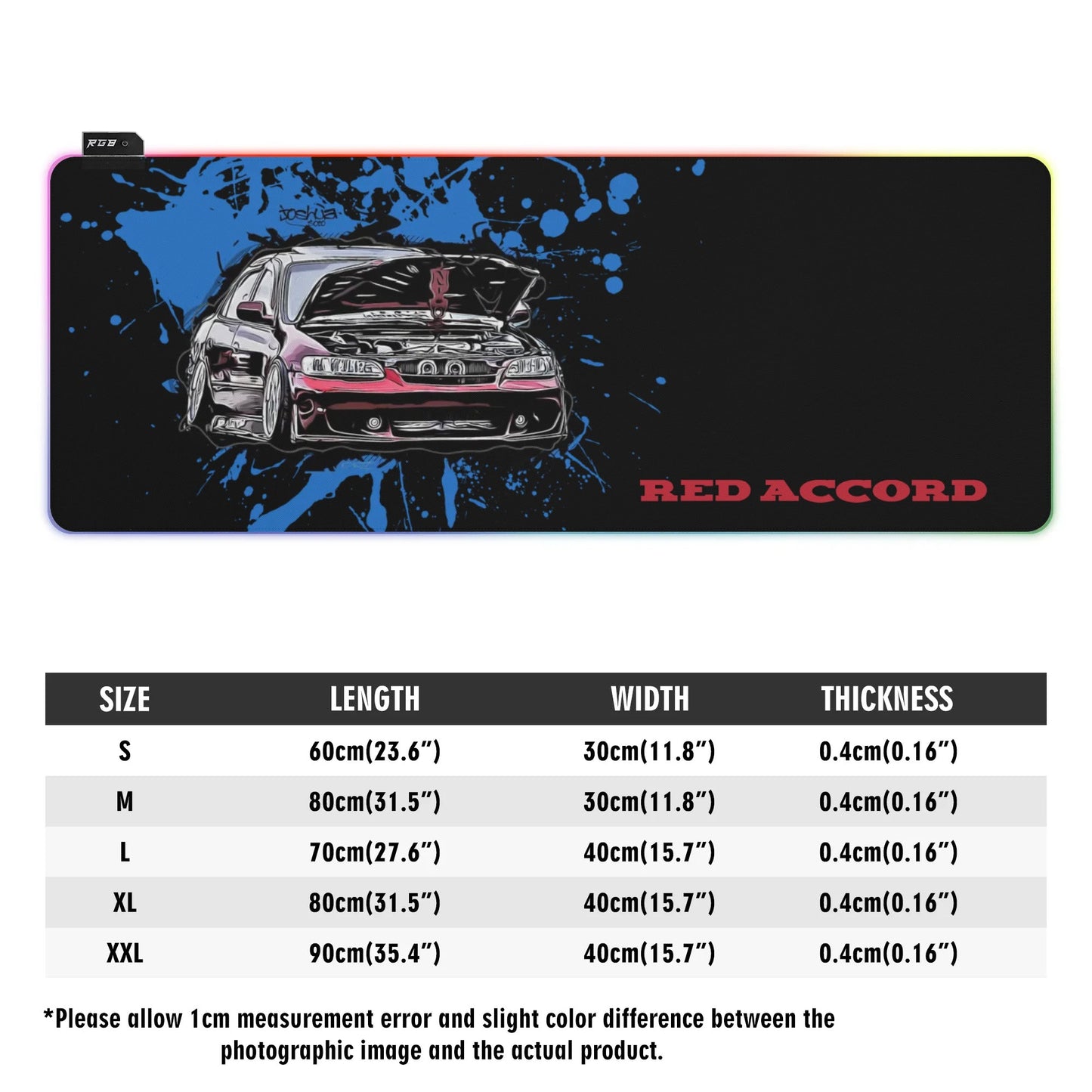 Accord Rubber Gaming Mousepad Transparent LED RGB Keyboard Pad